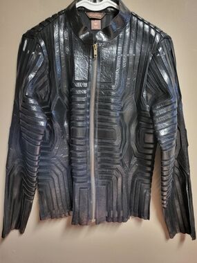 Multiples Black Geometric-Panel Zip-Front Bomber Jacket